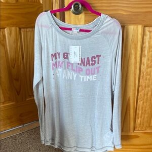 LuLaroe Athletica Gray Long Sleeve Shirt with Pink Lettering